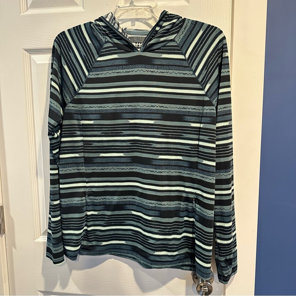 Title Nine Women’s Green Black Striped Performance Hoodie size XL